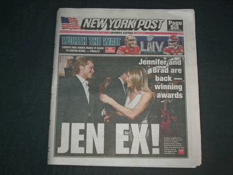 2020 JANUARY 20 NEW YORK POST NEWSPAPER - JENNIFER ANISTON & BRAD PITT WIN SAG