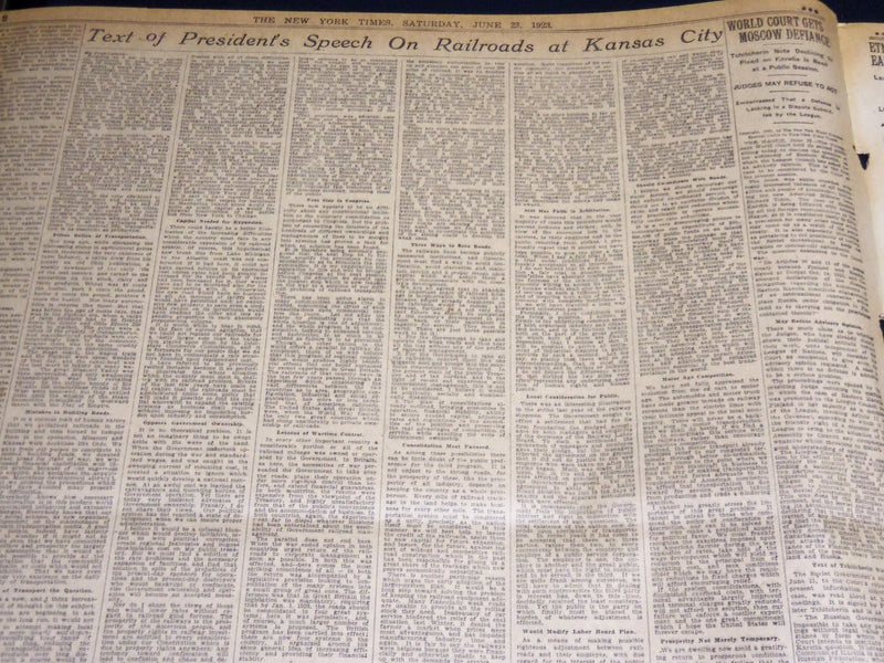 1923 JUNE 23 NEW YORK TIMES - LEVIATHAN SETS NEW SPREAD RECORD - NT 8727