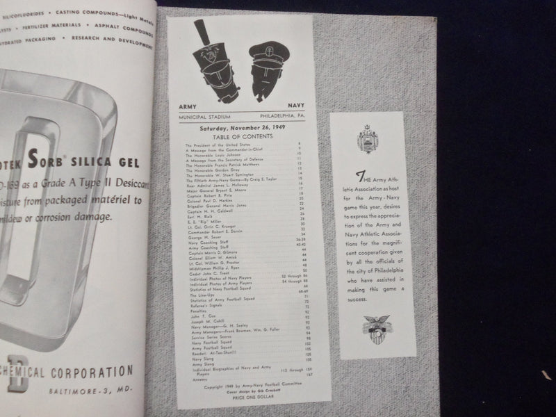 1949 NOVEMBER 26 ARMY-NAVY FOOTBALL PROGRAM - GREAT PHOTOS & ADS - K 120