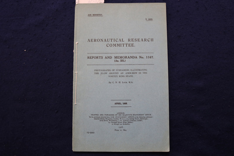 1928 APRIL AERONAUTICAL RESEARCH COMMITTEE REPORTS SOFTCOVER BOOK - K 911