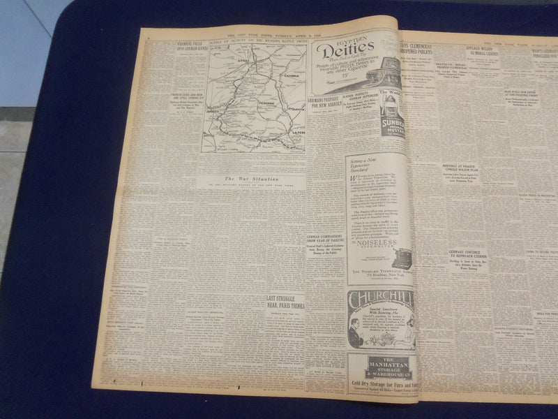 1918 APRIL 9 NEW YORK TIMES - GERMAN SHELL STORM BURSTS ON HAIG'S LINES- NT 8206