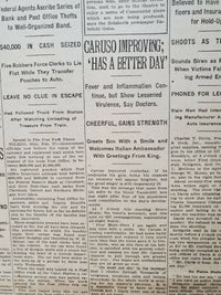 1921 FEBRUARY 18 NEW YORK TIMES - CARUSO IMPROVING; HAS A BETTER DAY - NT 8137