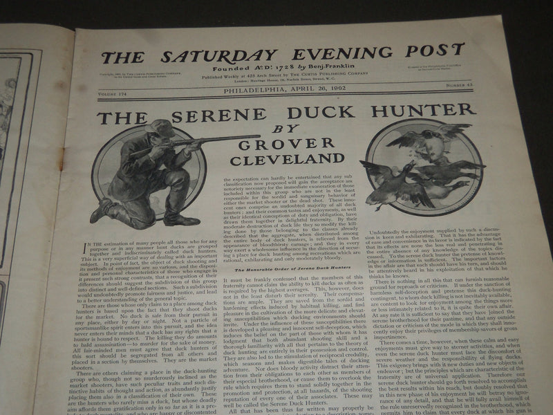1902 APRIL 26 THE SATURDAY EVENING POST MAGAZINE - ILLUSTRATED COVER- SP 1039