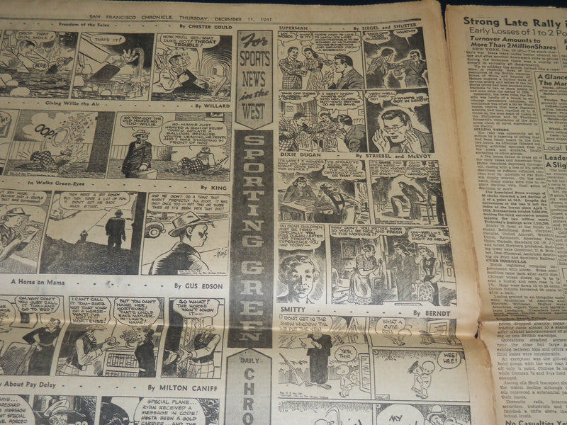 1941 DEC 11 SAN FRANCISCO CHRONICLE BOMBERS FIRE BATTLESHIP - SUPERMAN - NP 3651
