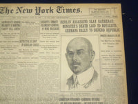 1922 JUNE 25 NEW YORK TIMES - WM. ROCKEFELLER DIES - RATHENAU SLAIN - NT 8408