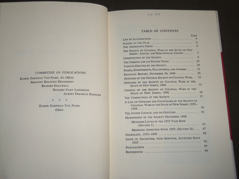 1968 SOCIETY OF COLONIAL WARS IN THE STATE OF NEW JERSEY BOOK - KD 4902