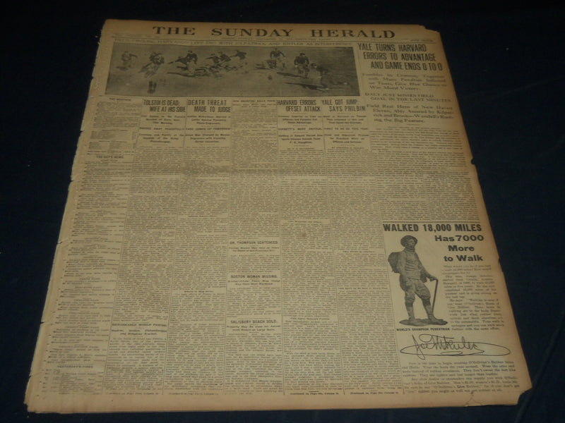 1910 NOV 20 THE BOSTON HERALD - TOLSTOI IS DEAD - HARVARD-YALE 0-0 - BH 284
