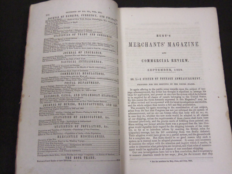 1859 HUNT'S MERCHANTS MAGAZINE AND COMMERCIAL REVIEW LOT OF 12 - WR 340C