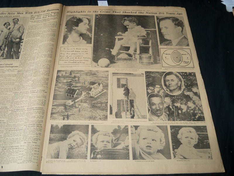 1934 SEPT 21 PHIADELPHIA RECORD NEWSPAPER - LINDY KIDNAPING SOLVED - NT 7260