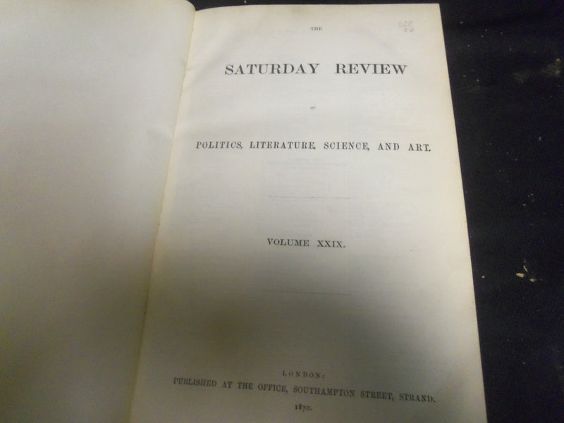 1870 SATURDAY REVIEW 2 BOUND VOLUMES - COMPLETE YR- PUBLISHED IN LONDON - R 1072