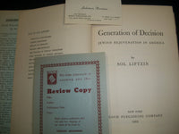 1958 GENERATION OF DECISION JEWISH REJUVENATION BY SOL LIPTZIN SIGNED - KD 585