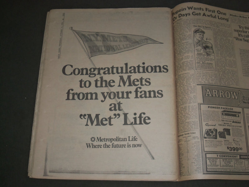 1973 OCT 11 NEW YORK DAILY NEWS - AGNEW QUITS - NY METS NL CHAMPIONS - NP 3042