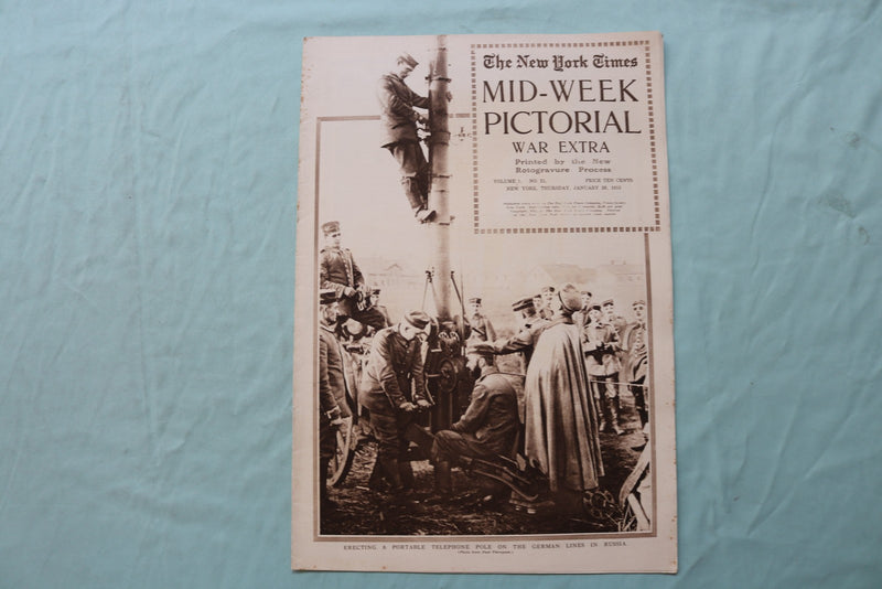 1915 JAN 28 NEW YORK TIMES MID-WEEK PICTORIAL WAR EXTRA- TELEPHONE POLE -NP 9125