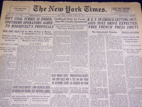 1941 APRIL 29 NEW YORK TIMES - LINDBERGH QUITS AIR CORPS, SEES LOYALTY - NT 1443