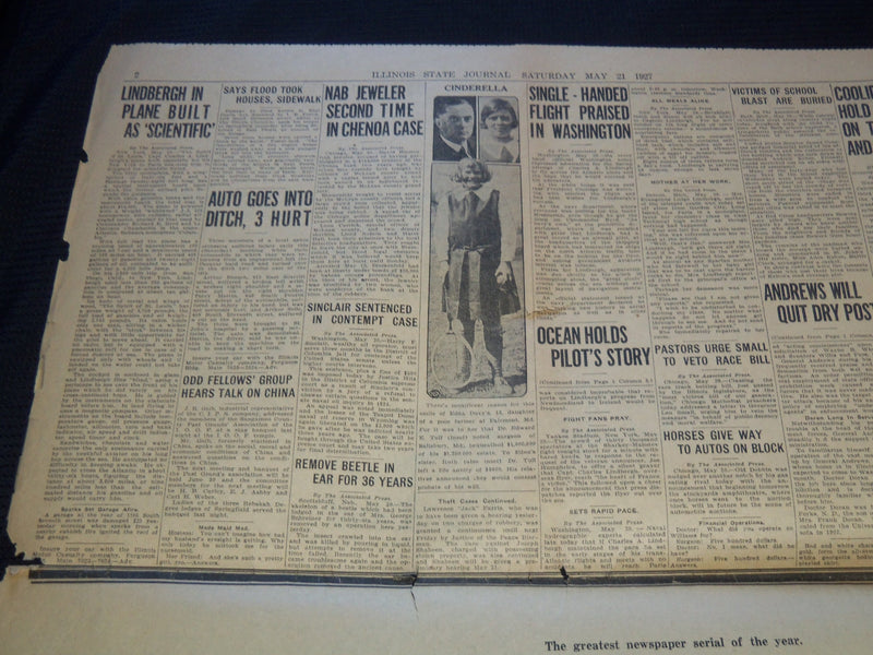 1927 MAY 21 ILLINOIS JOURNAL NEWSPAPER - LINDBERGH'S PROGRESS SECRET - NP 5818