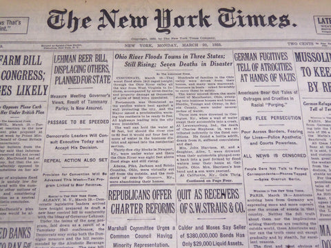 1933 MARCH 20 NEW YORK TIMES - OHIO RIVER FLOODS 3 STATES - NT 3839