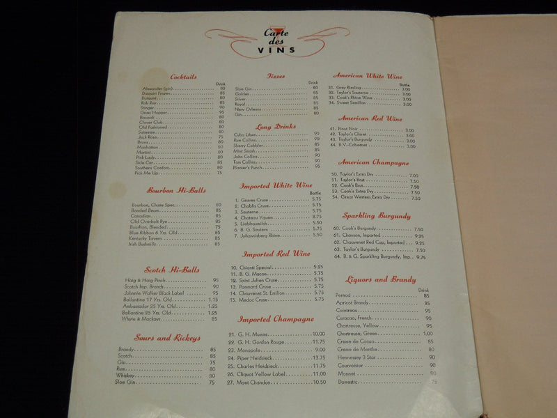 1962 CHASE CLUB PLAZA HOTEL MENU - GUY LOMBARDO - J 7271