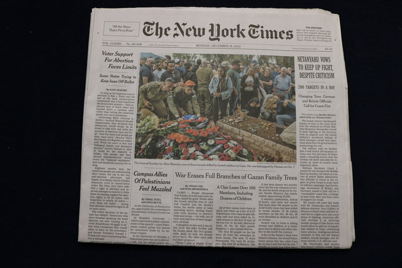 2023 DECEMBER 18 NEW YORK TIMES - NETANYAHU VOWS TO KEEP UP FIGHT