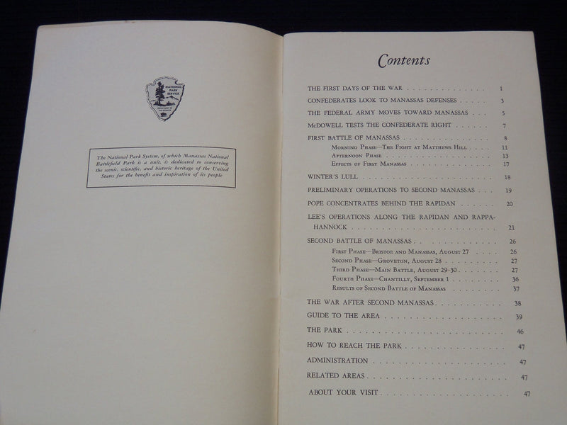 1961 MANASSAS BULL RUN NATIONAL BATTLEFIELD PARK BOOK BY FRANCIS WILSHIN- J 7311