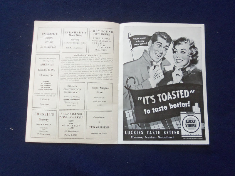 1954 OCTOBER 2 COLLEGE FOOTBALL PROGRAM - ST. JOSEPH'S VS. VALPARAISO - J 8445