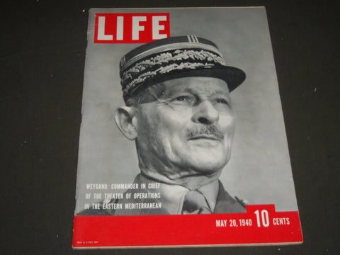 1940 MAY 20 LIFE MAGAZINE - FRENCH GENERAL MAXIME WEYGAND COVER - L 183