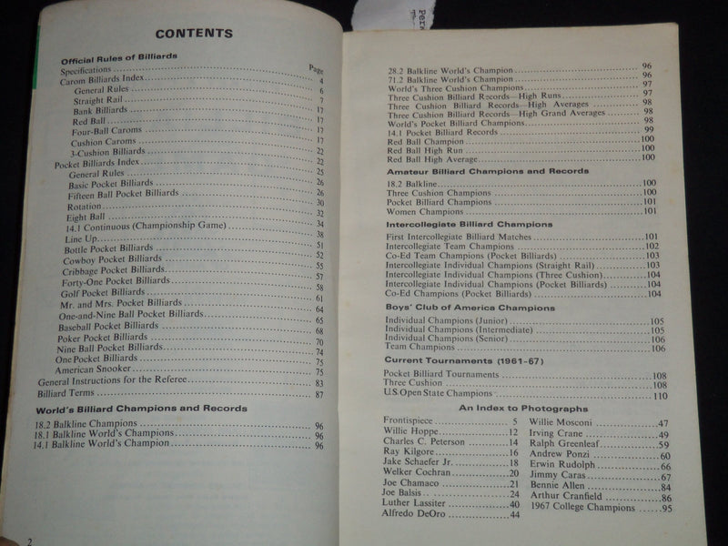 1968 ALL POCKET AND CARON BILLLIARD GAMES RULE BOOK - J 8937