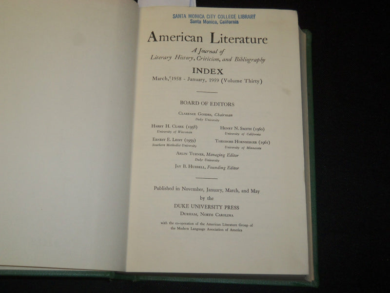 1958-1959 AMERICAN LITERATURE MAGAZINE BOUND VOLUME NO. 30 - JC 31