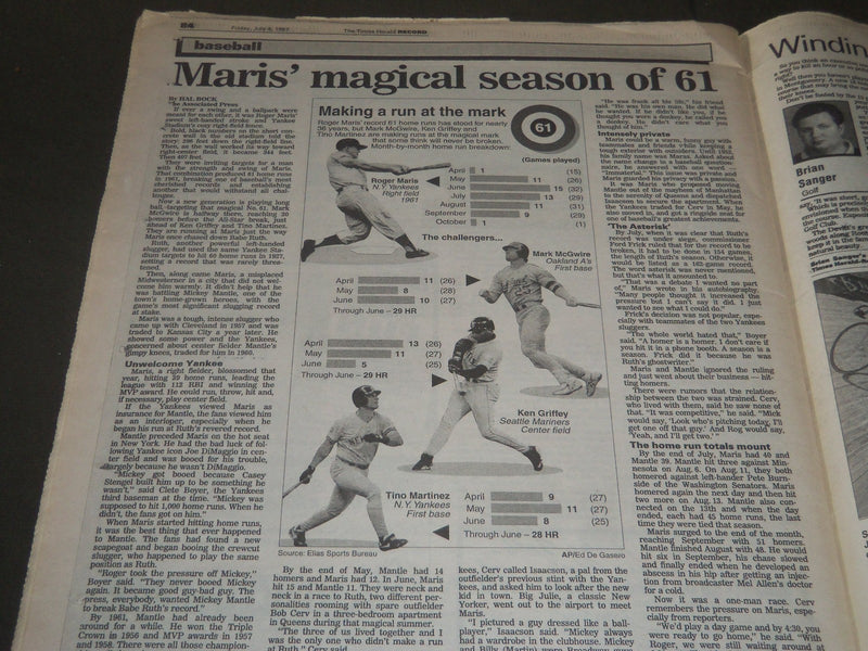 1997 JULY 4 TIMES HERALD RECORD NEWSPAPER - SEASON OF 61 - MANTLE - NP 2531