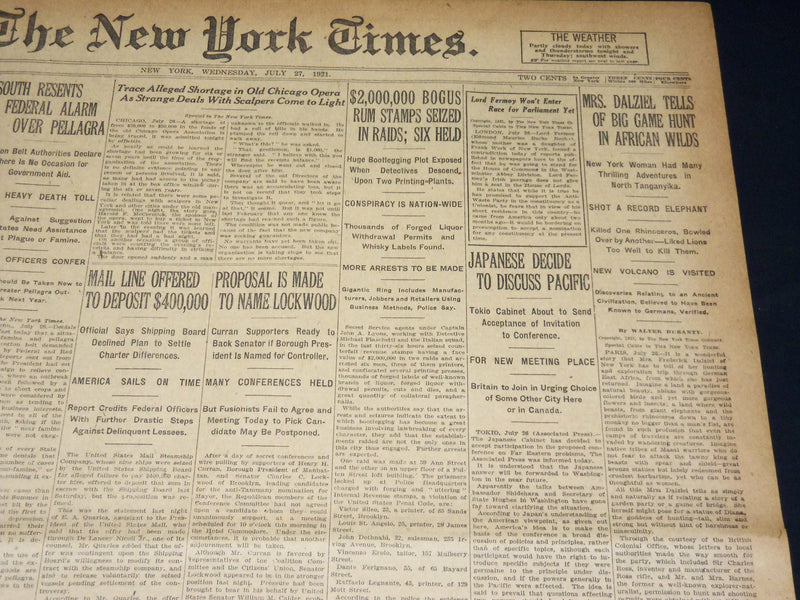 1921 JULY 27 NEW YORK TIMES - $2,000,000 BOGUS RUN STAMPS SEIZED - NT 8709