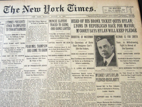 1925 AUGUST 16 NEW YORK TIMES - JOHN LYONS IN RACE FOR MAYOR - NT 5438