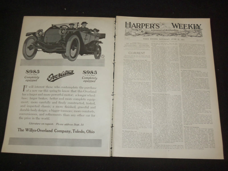 1913 JUNE 21 HARPER'S WEEKLY MAGAZINE - THE ROCKEFELLER REPORT - ST 6393
