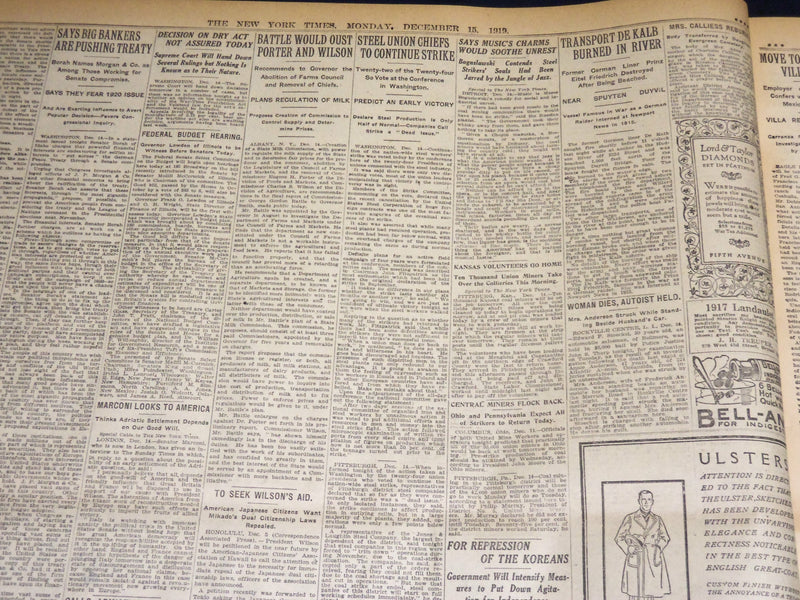 1919 DECEMBER 15 NEW YORK TIMES - WILSON WILL MAKE NO OFFER ON TREATY - NT 8542