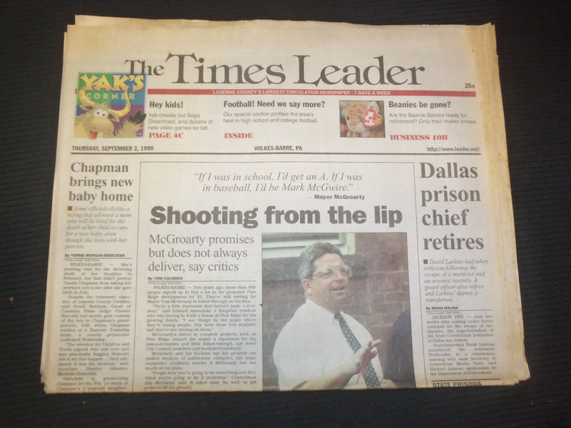 1999 SEP 2 WILKES-BARRE TIMES LEADER - TOM MCGROARTY-SHOOTING FROM LIP - NP 7471