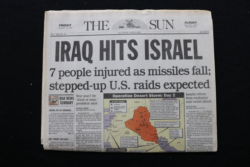 1991 JANUARY 18 THE SUN NEWSPAPER - BALTIMORE, MD - IRAQ HITS ISRAEL - NP 8910