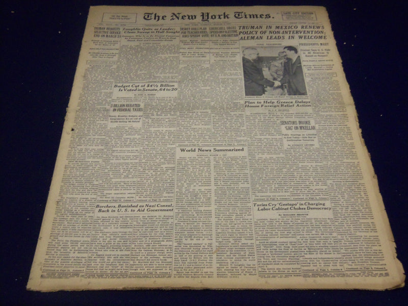1947 MARCH 4 NEW YORK TIMES - TRUMAN MEETS ALEMAN IN MEXICO - NT 3495
