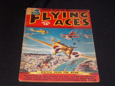 1937 DECEMBER FLYING ACES MAGAZINE ILLUSTRATED FRONT COVER - E 200