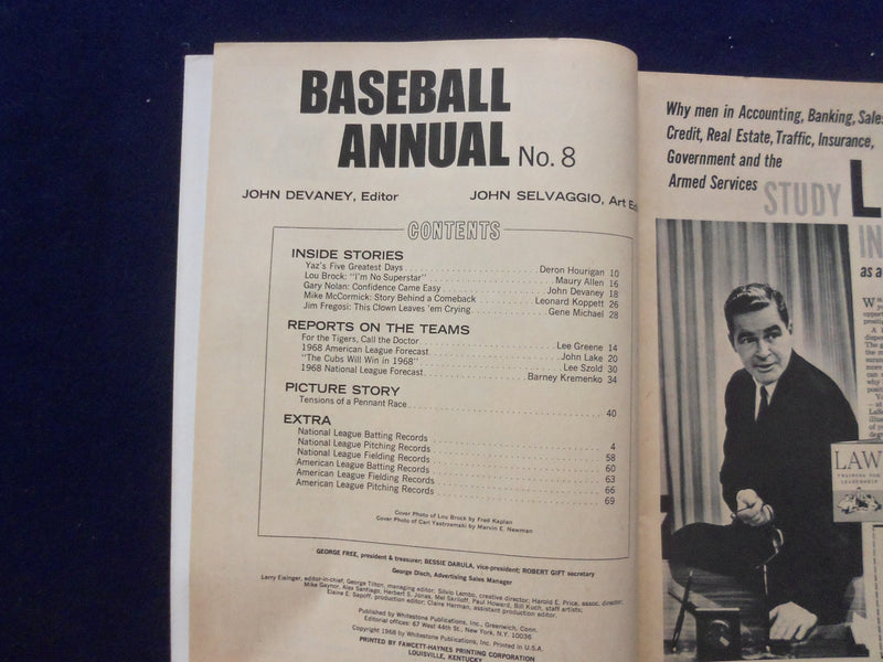 1968 BASEBALL ANNUAL MAGAZINE - CARL YASTRZEMSKI - LOU BROCK - SP 6118V
