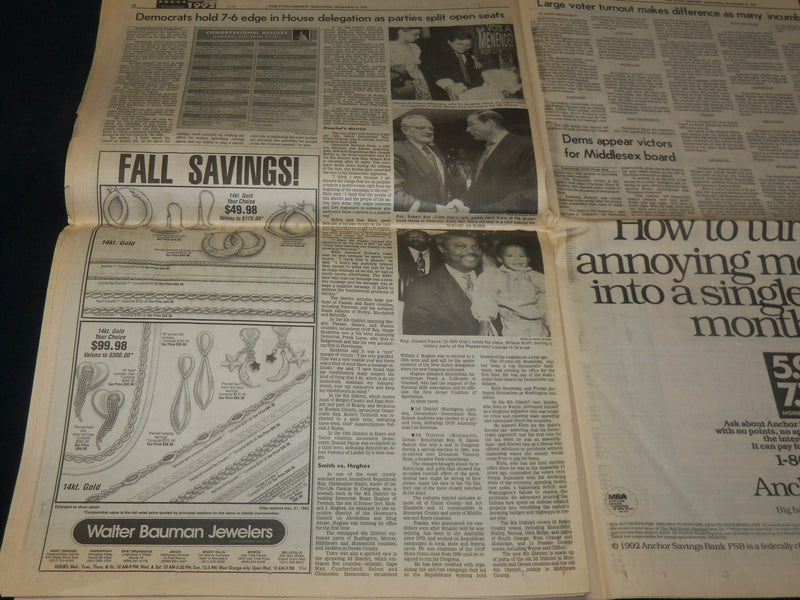 1992 NOVEMBER 4 THE STAR-LEDGER NEWSPAPER - CLINTON ROUTS BUSH - NP 4907