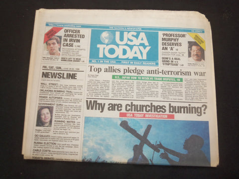 1996 JUNE 28-30 USA TODAY NEWSPAPER - ALLIES PLEDGE ANTI-TERRORISM WAR - NP 7819