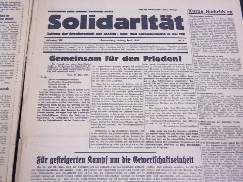 1935-1938 SOLIDARITAT SOLIDARITY NEWSPAPER LOT OF 23 ISSUES - GERMAN - UP 83