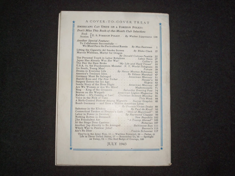 1943 JULY READER'S DIGEST MAGAZINE - AMERICAN FLAG COVER - J 9986
