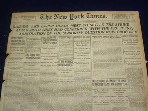 1922 AUGUST 13 NEW YORK TIMES - RAILWAY AND LABOR MEET TO SETTLE STRIKE- NT 8371