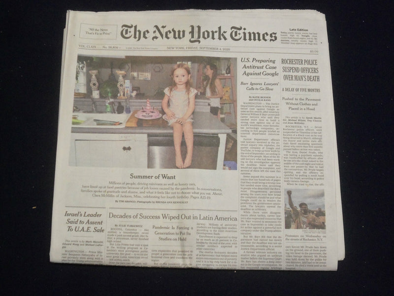 2020 SEPTEMBER 4 NEW YORK TIMES - ROCHESTER POLICE SUSPEND OFFICERS OVER DEATH