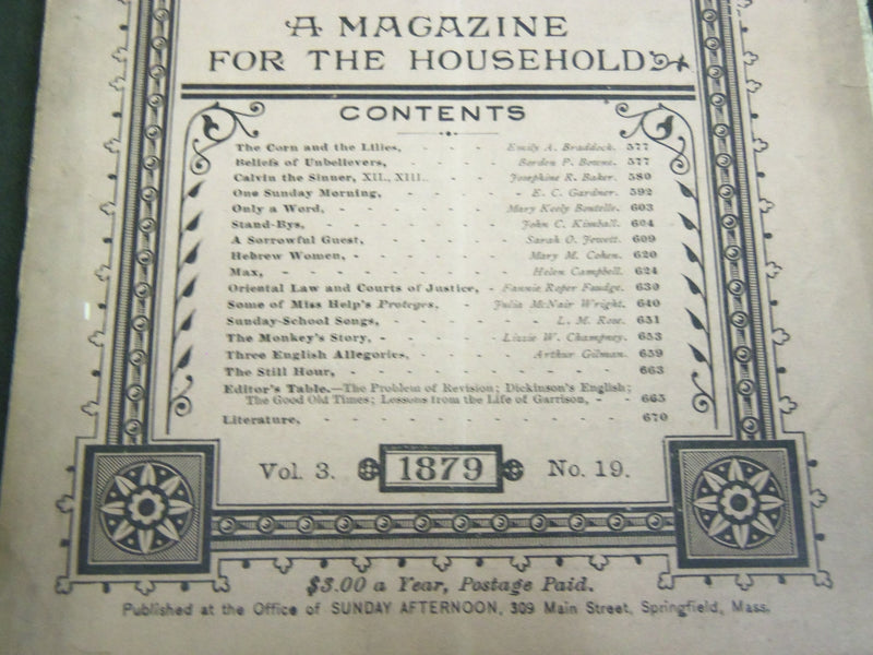 1878-1879 SUNDAY AFTERNOON HOUSEHOLD MAGAZINE LOT OF 11 ISSUES - WR 467