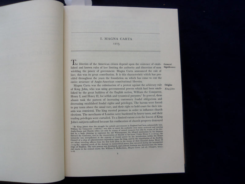 1959 SOURCES OF OUR LIBERTIES HARDCOVER BOOK BY R. PERRY & J. COOPER - KD 8606