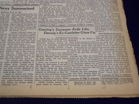 1945 MAY 28 NEW YORK TIMES - GOERING'S SUCCESSOR ENDS LIFE - NT 655