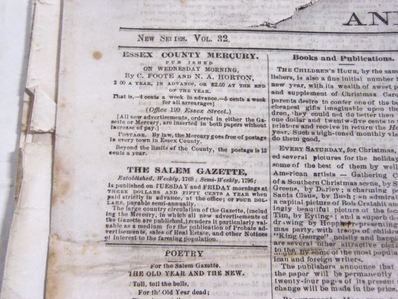 1871 ESSEX COUNTY MERCURY NEWSPAPER LOT OF 49 - SALEM MASSACHUSETTS- NP 2878
