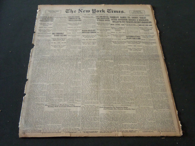 1925 AUGUST 12 NEW YORK TIMES - TAMMANY NAMES ITS COUNTY TICKET - NT 5430