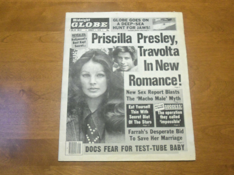 1978 AUG 1 MIDNIGHT GLOBE NEWSPAPER-PRISCILLA PRESLEY, TRAVOLTA ROMANCE- NP 4746