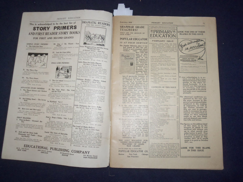 1918 FEBRUARY PRIMARY EDUCATION MAGAZINE - J 9777